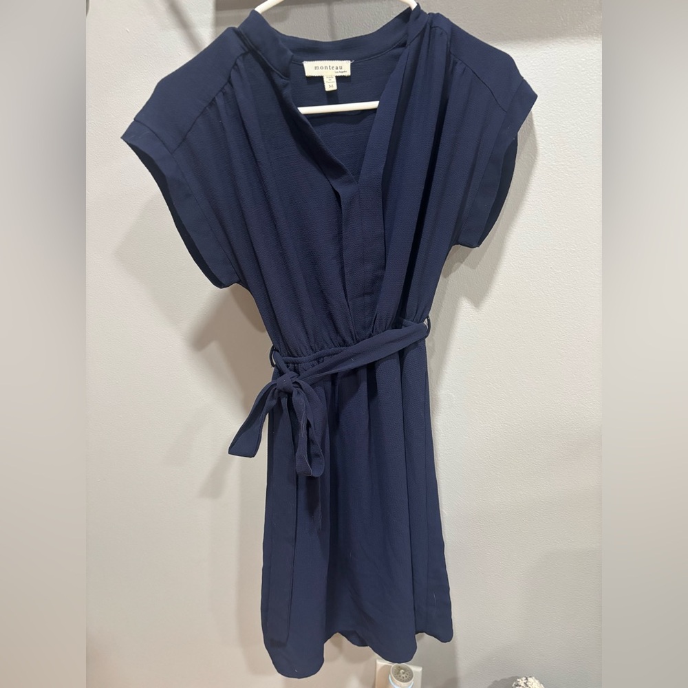 Navy Blue Short Sleeve Dress - Picture 1 of 4